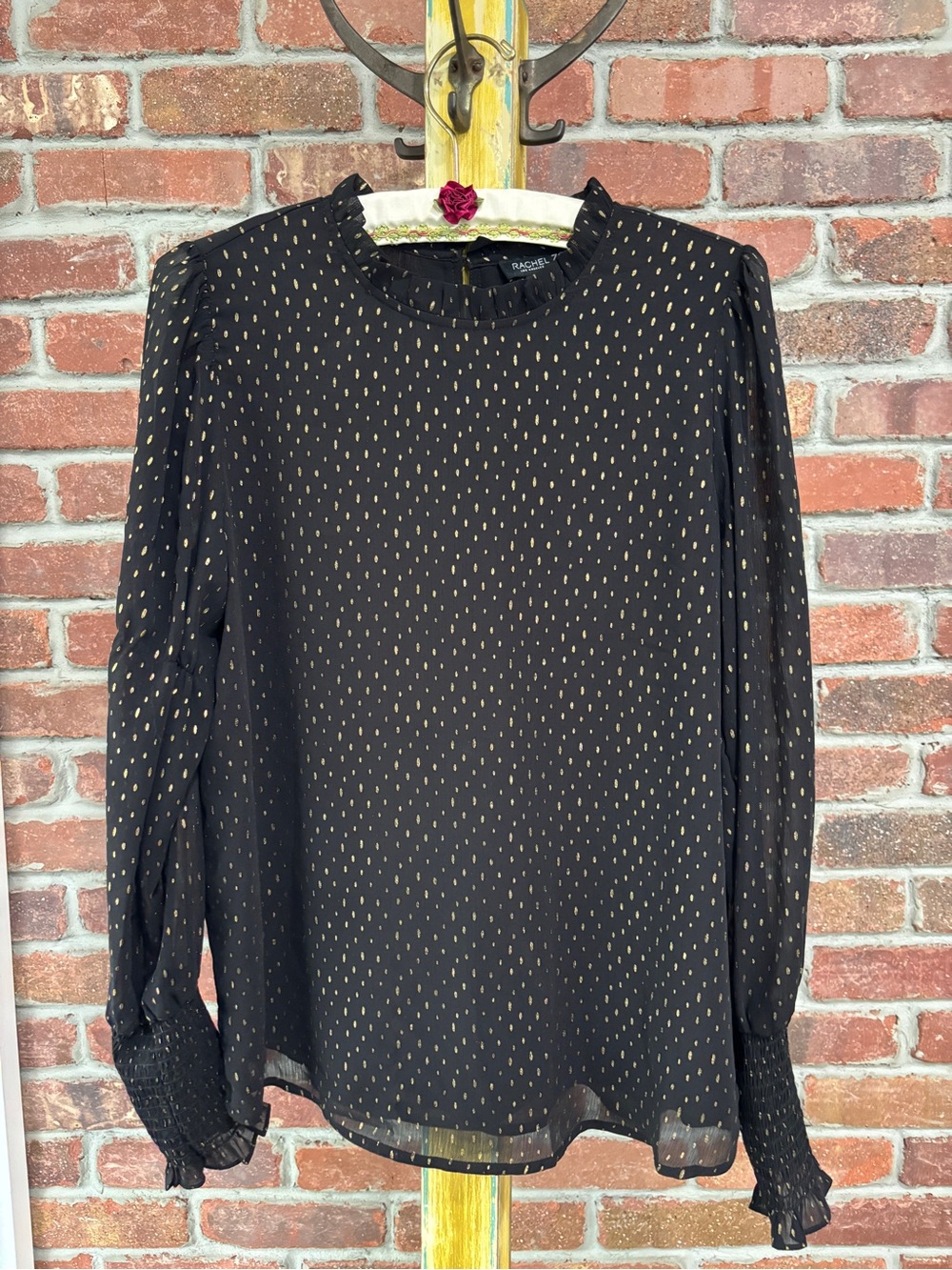 Rachel Zoe Black Metallic Dot Long-Sleeve Blouse